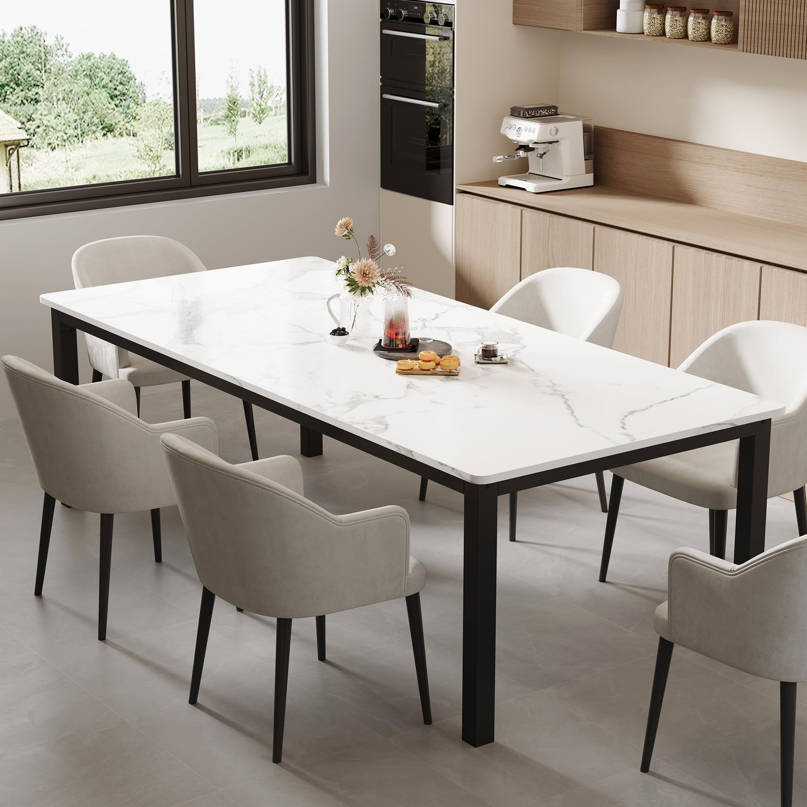 78.7 in Industrial Dining Table for 6, Wooden Long Dinner Table with Mortise ...
