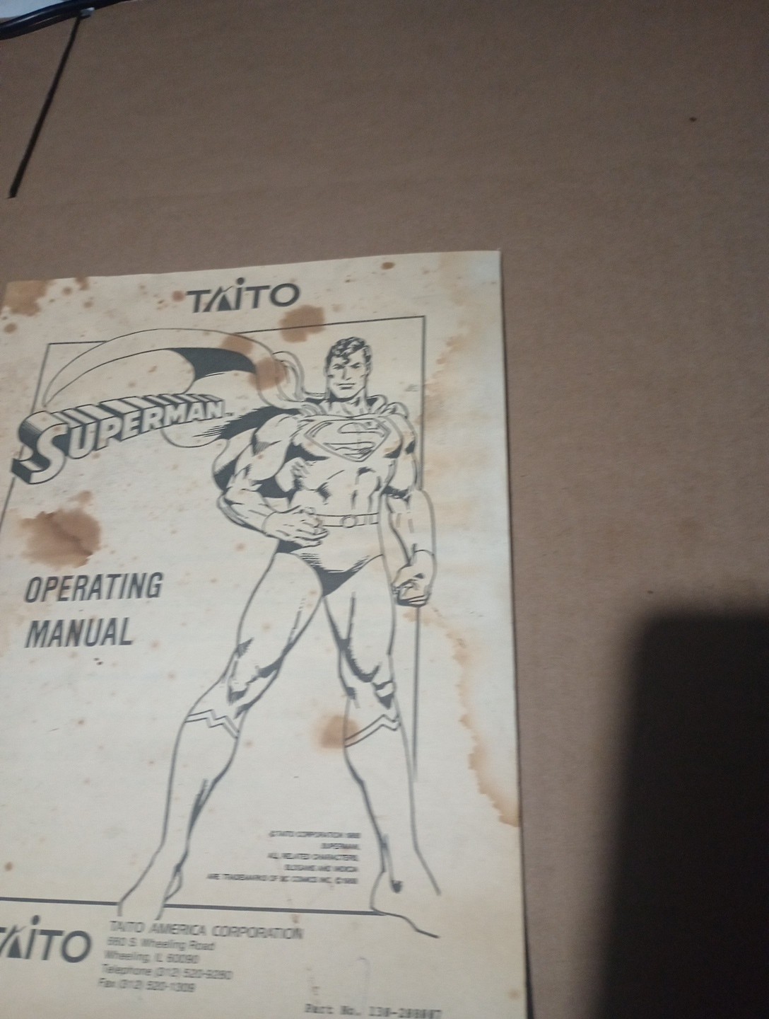 Taito Superman Arcade Game Original Manual