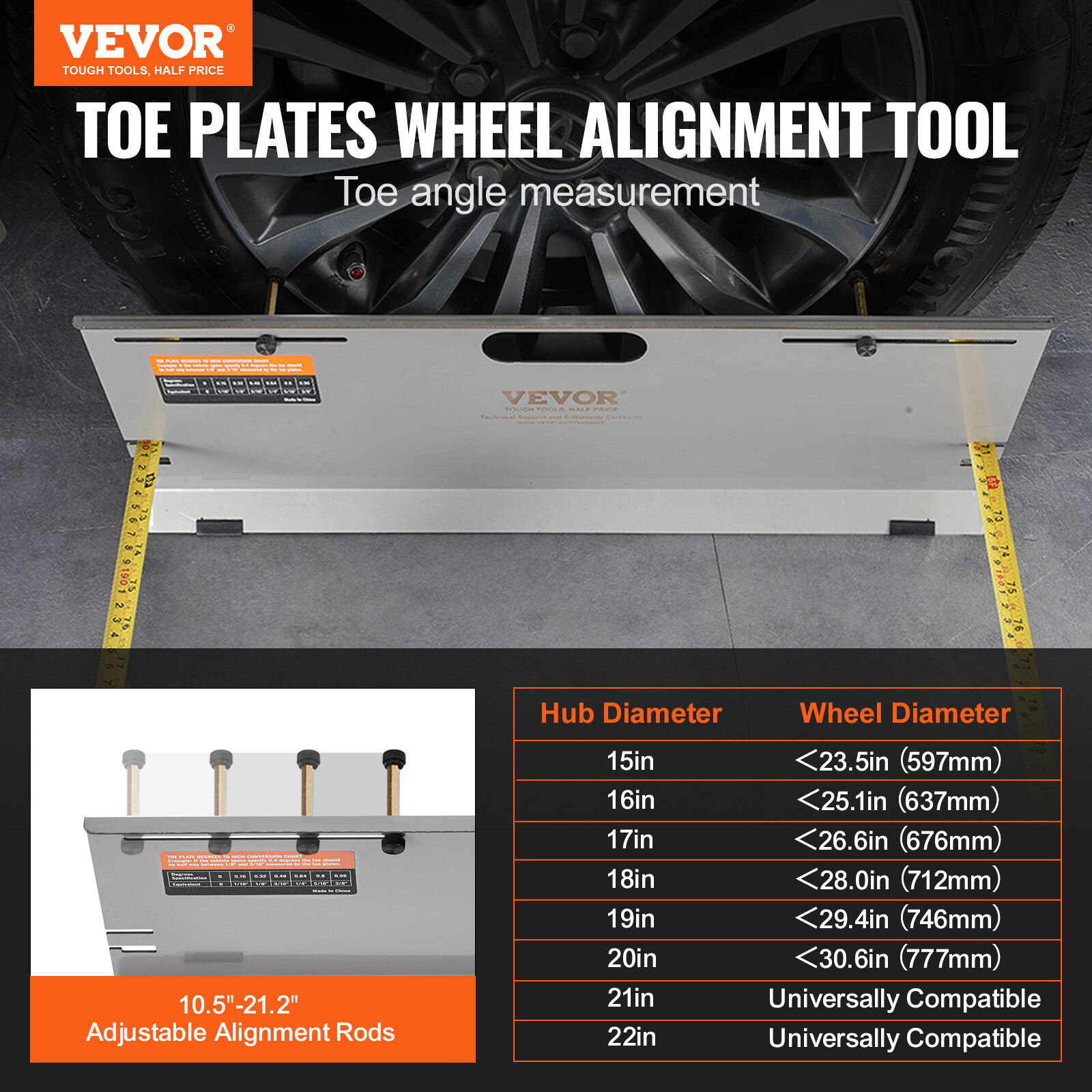 VEVOR Wheel Alignment Tool Toe Plates Accurate Measure Tape And Conversion Chart