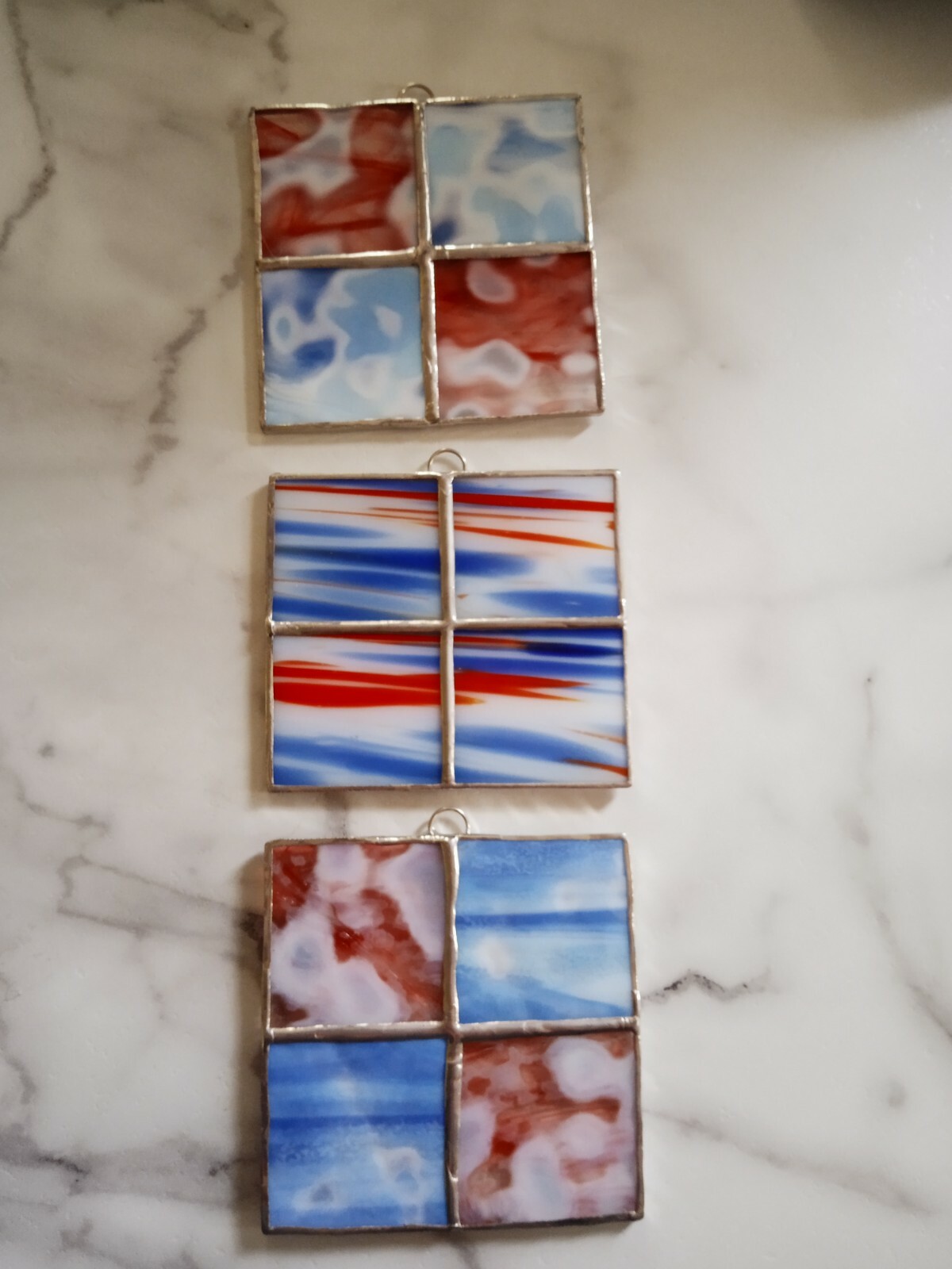 Stained Glass RED WHITE and BLUE  Suncacher  $15 each 4 inches Hand Made in USA