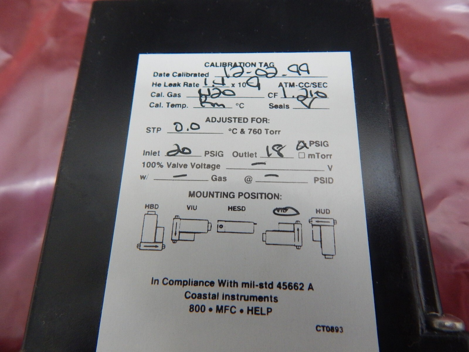 TYLAN FC-260 MASS FLOW CONTROLLER - CALIBRATED WITH CERTIFICATION -FAST SHIPPING