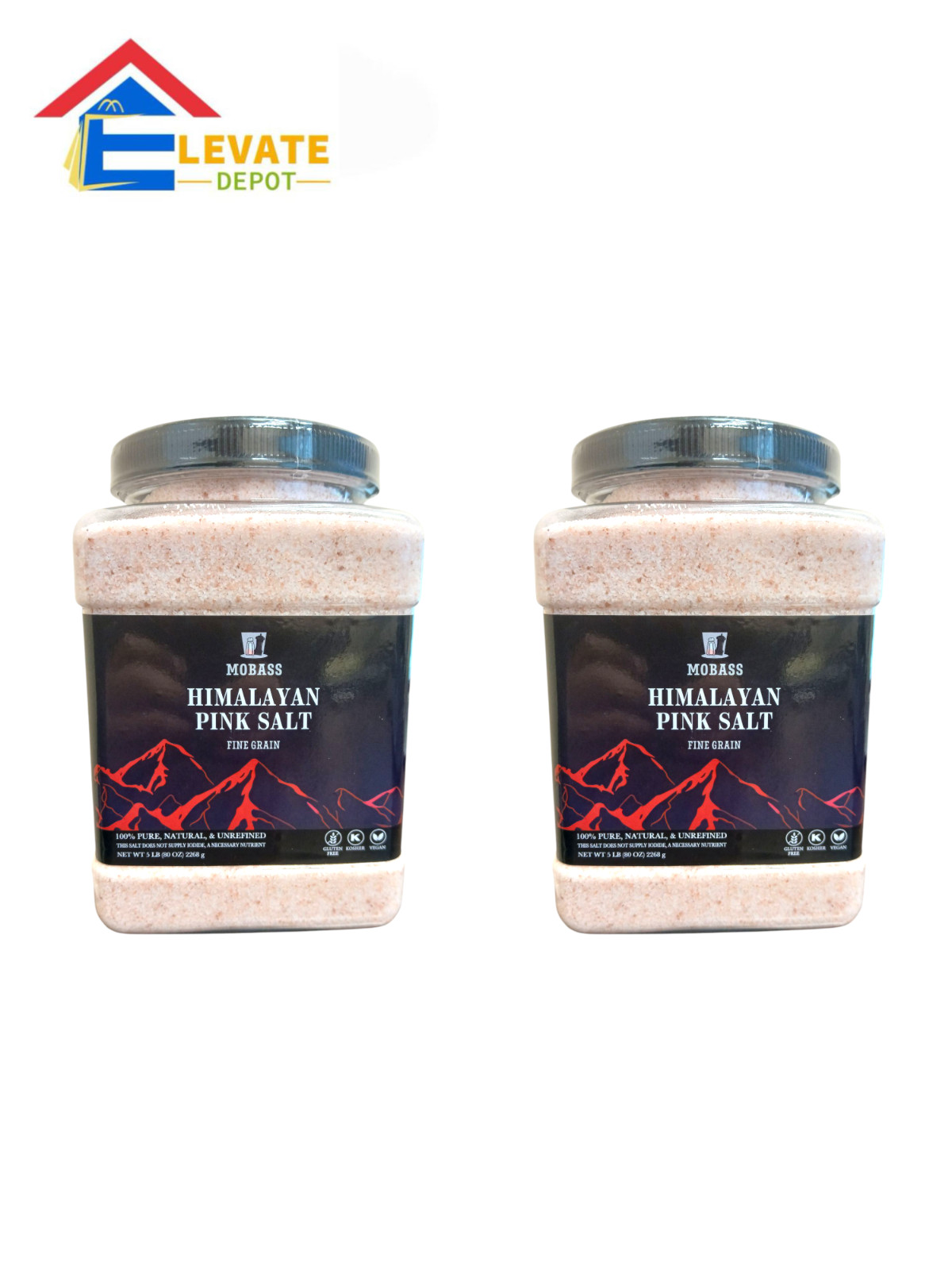 Lot of 2 MOBASS 100% Pure Himalayan Pink Salt Natural & Unrefined Fine Grain 5lb