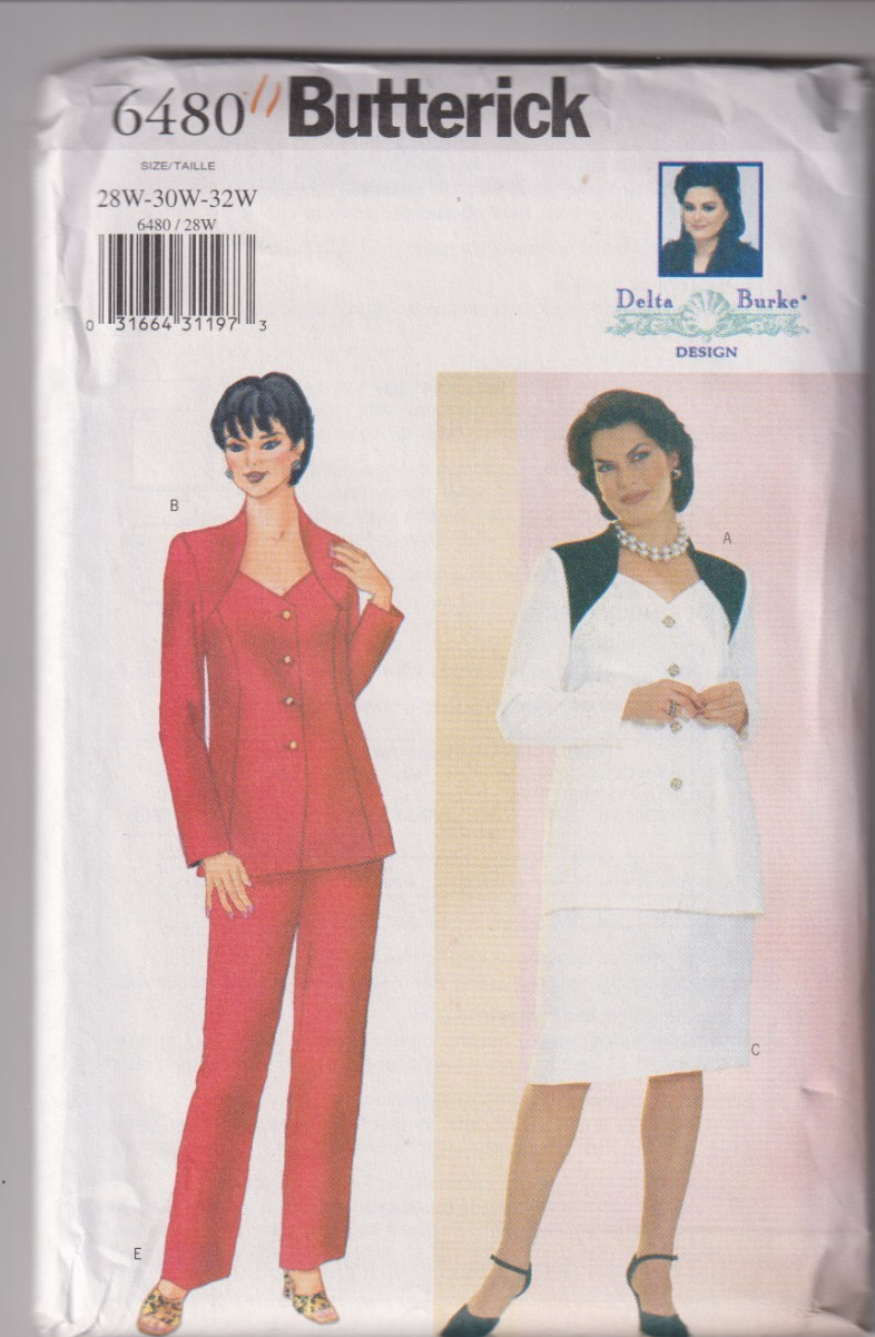 6480 BUTTERICK Delta Burke - Princess Seam JACKET SKIRT& PANTS - Sz 28/30/32W
