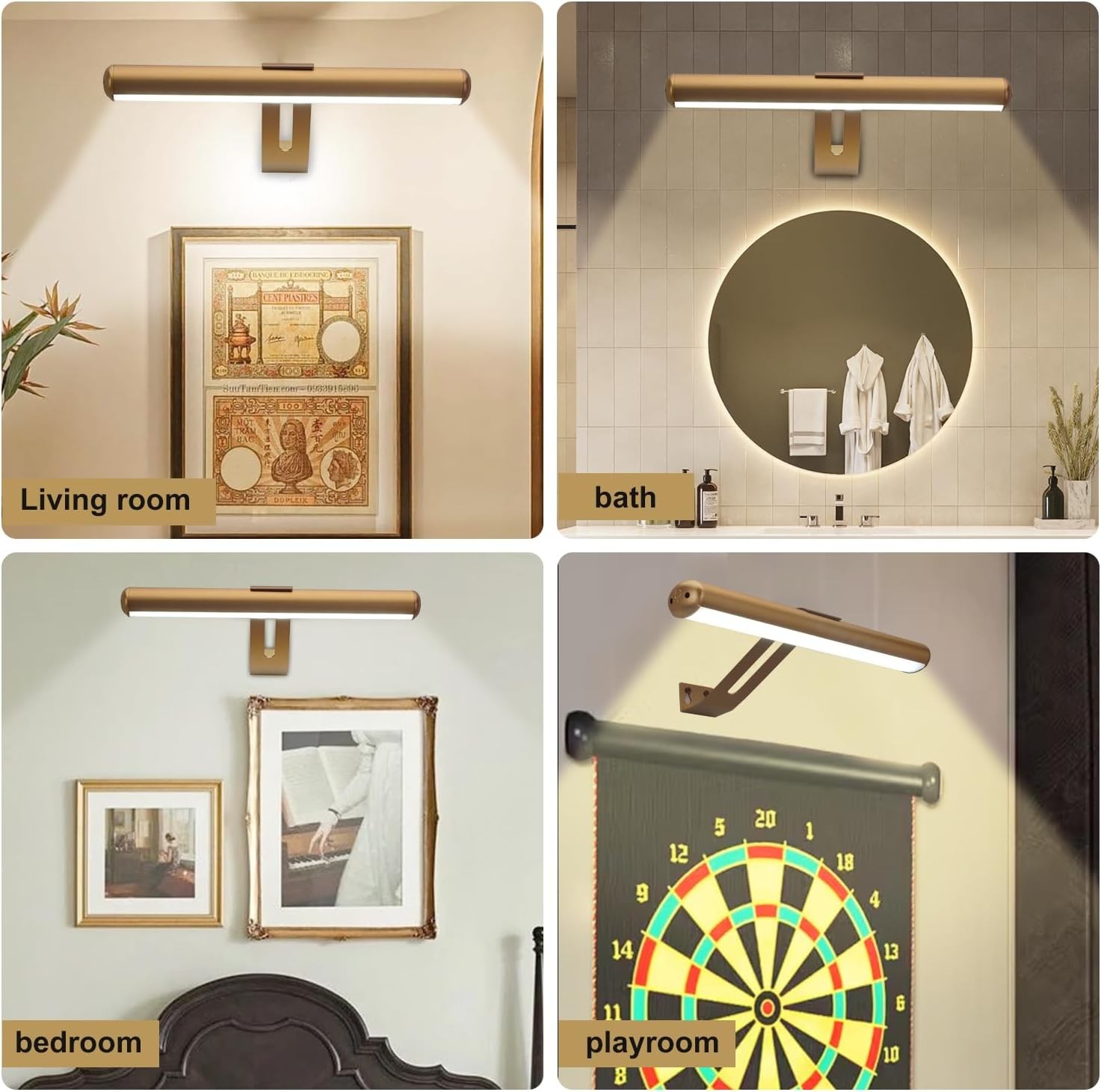 Picture Light, Rechargeable Light for Paintings with Remotes, Gold