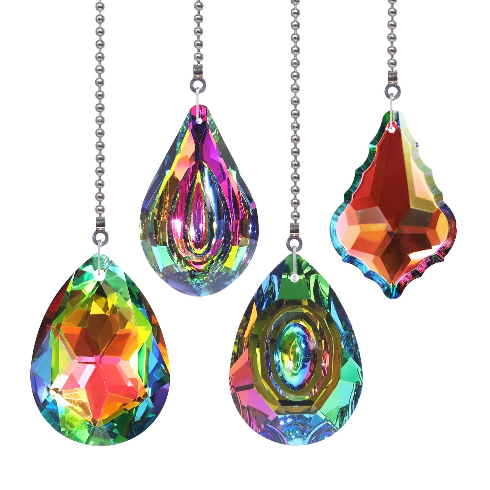 4 Pieces Crystal Ceiling Fan Pull Chain Rainbow Maker Pull Chain Extension wi...