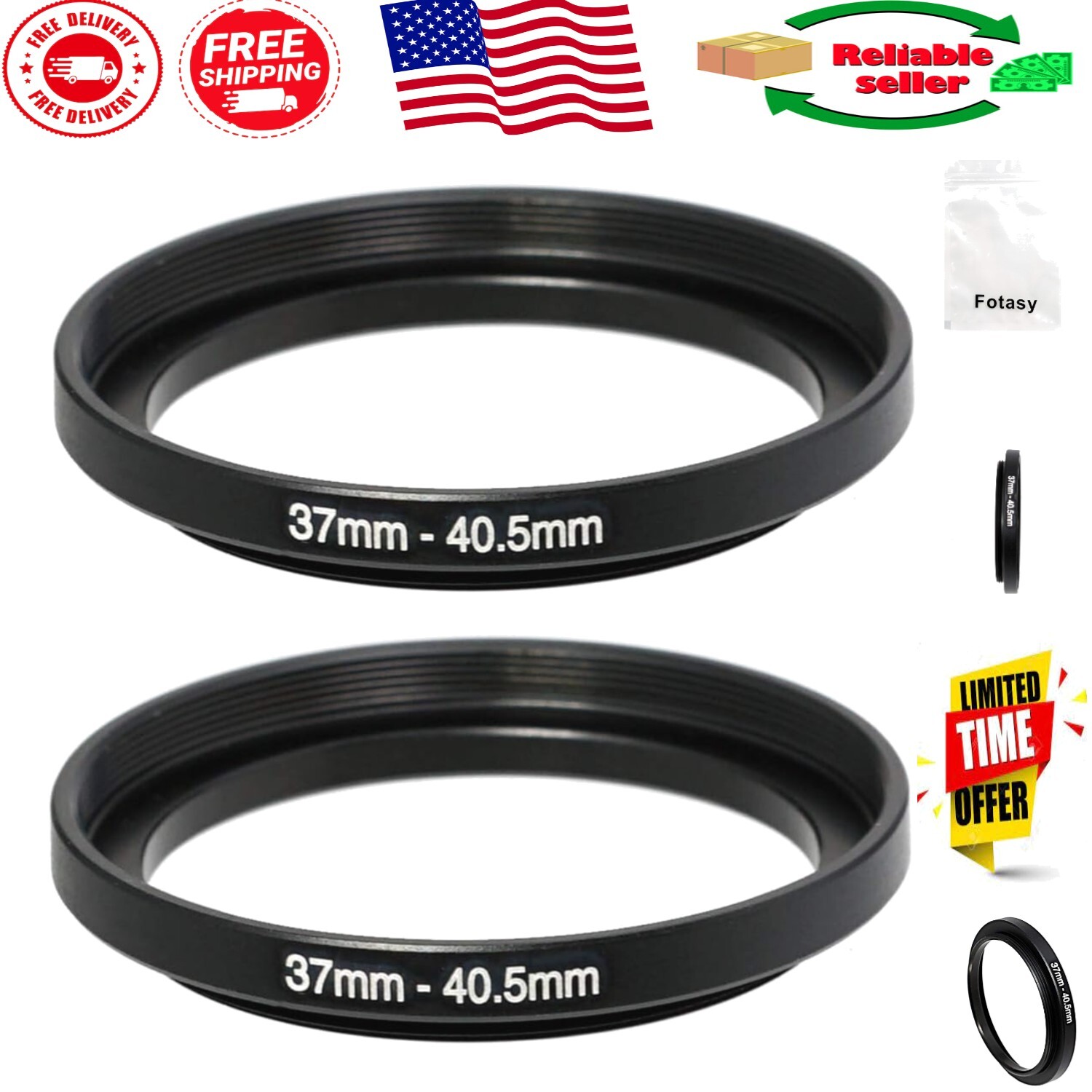 DSLR-Ready 2 Pack 37-40.5mm Step-Up Ring – Perfect for Filter Applications