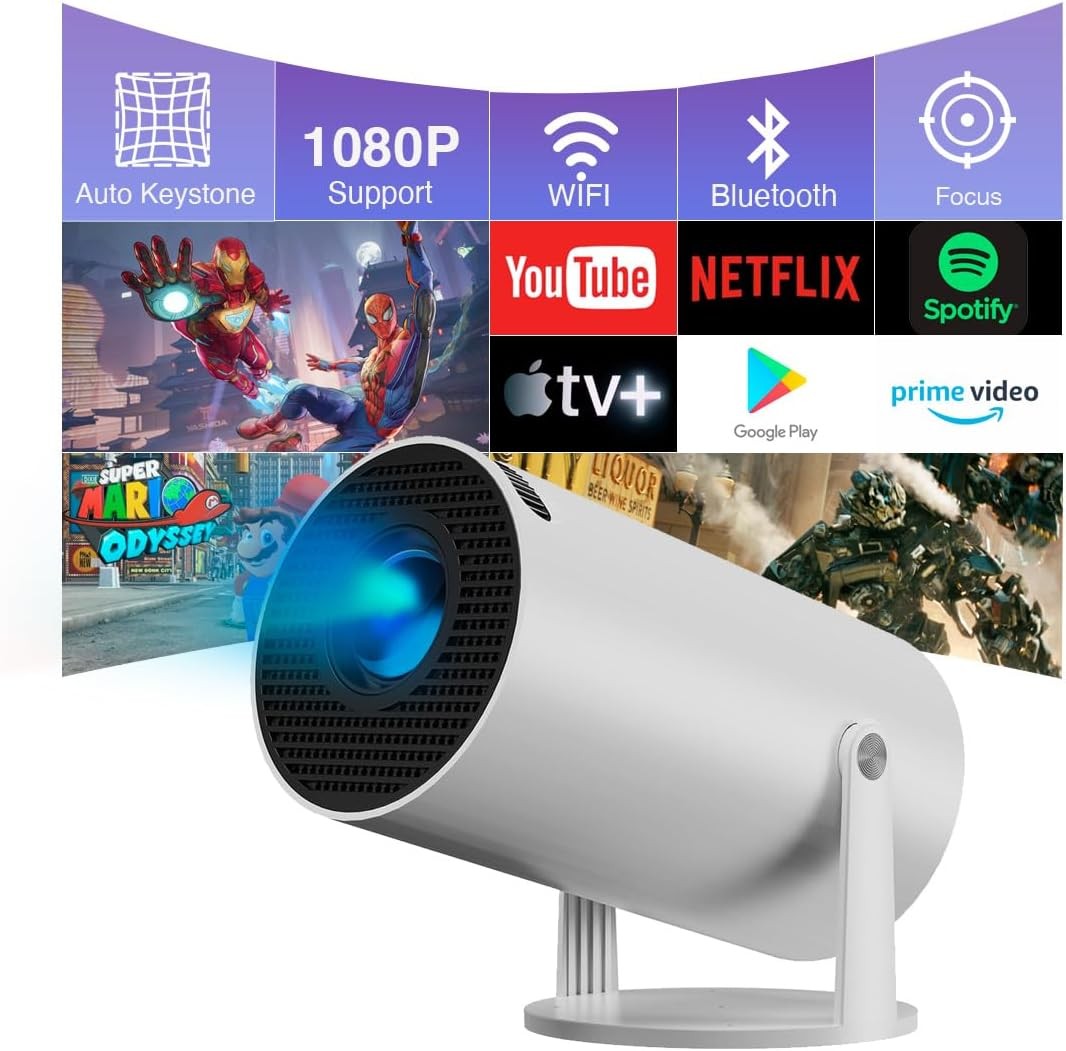 4K Portable Projector WiFi6 Bluetooth 5.0 130" Outdoor Home Projector for Iphone