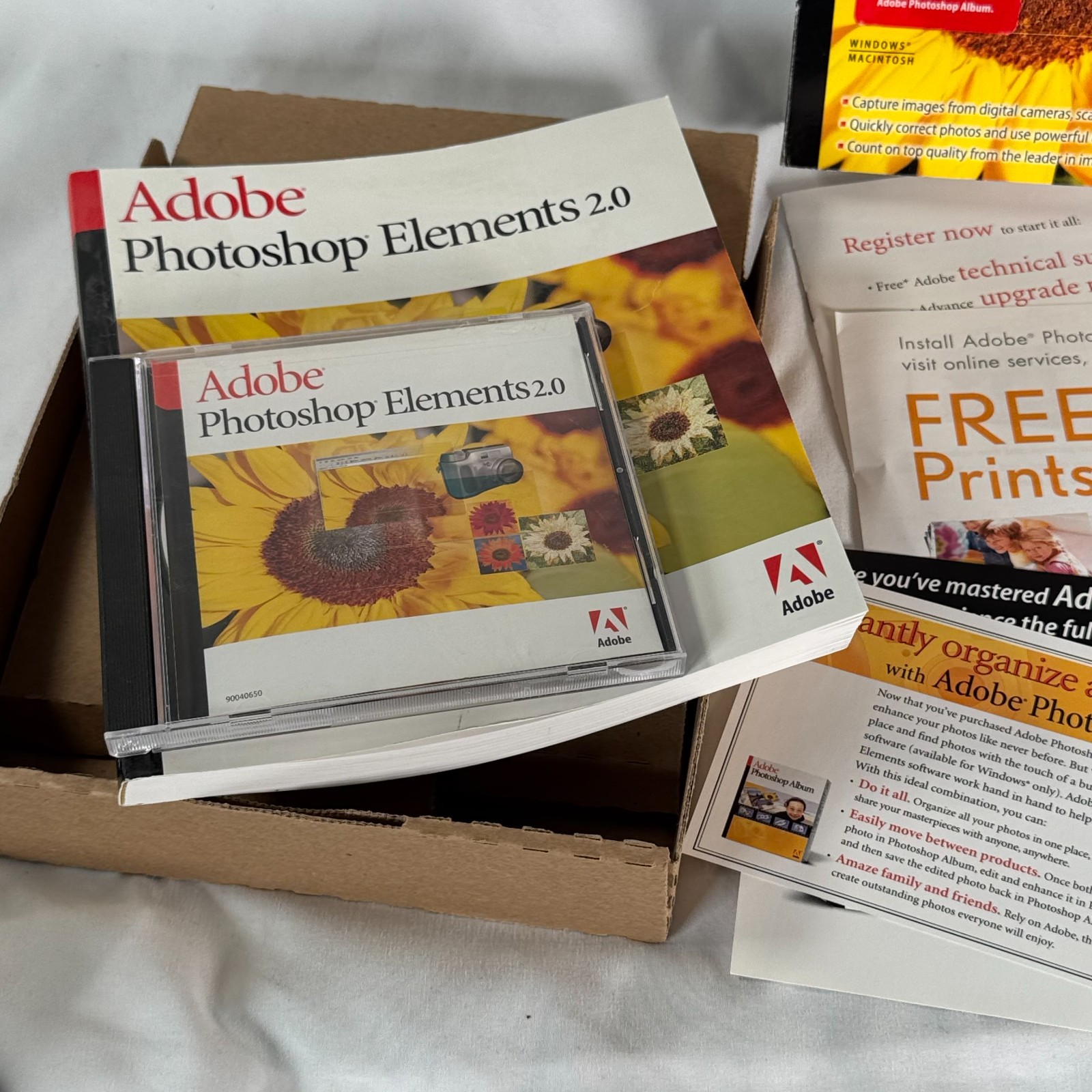 Adobe Photoshop Elements 2.0 Retail Box CD Manuals Win Mac Vintage Software Key