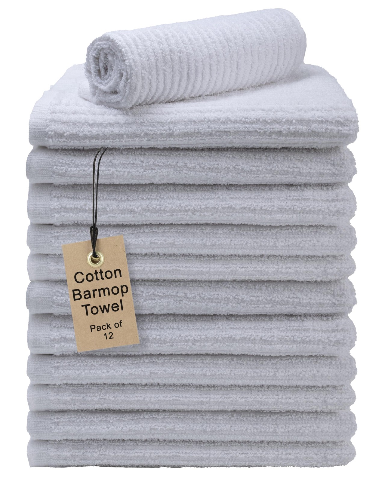 Textila Bar Mop Towels - 16x19 Inches - Pack of 12 - White - Cotton Dish Clot...