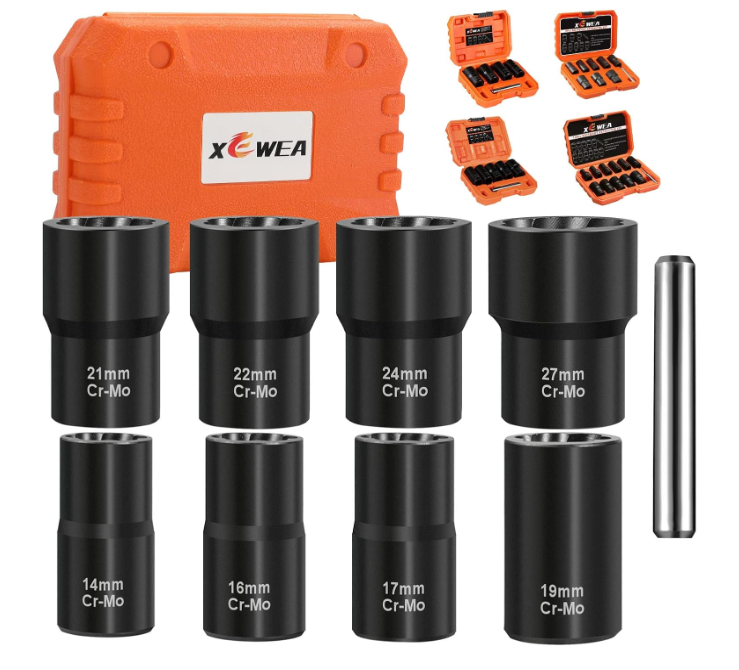 Bolt Nut Extractor Set, 1/2" Drive Impact Lug Nut Wheel Lock Remover Socket Tool