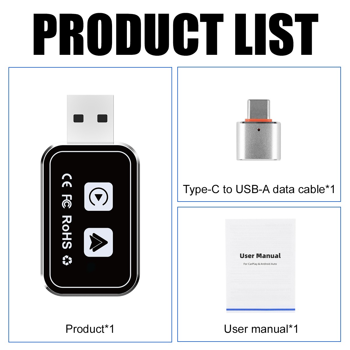USB Wireless CarPlay Adapter For iPhone Apple Wireless Dongle Plug ＆Play Black