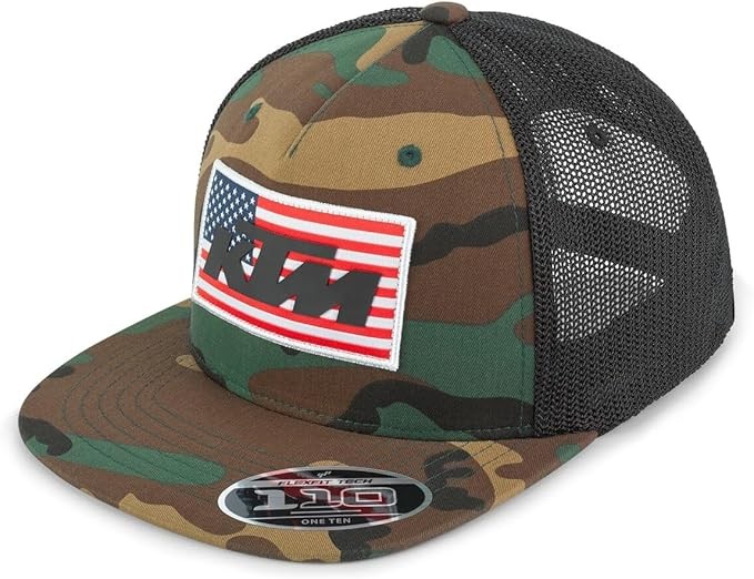 KTM Liberty Trucker Cap Camo Mesh Back Hat with American Flag Patch UPW260014700