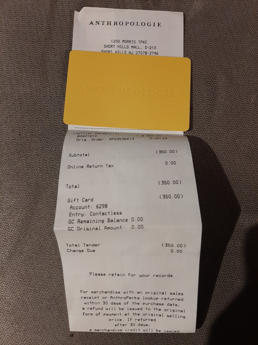 $350 Anthropologie Gift Card  No Expiration