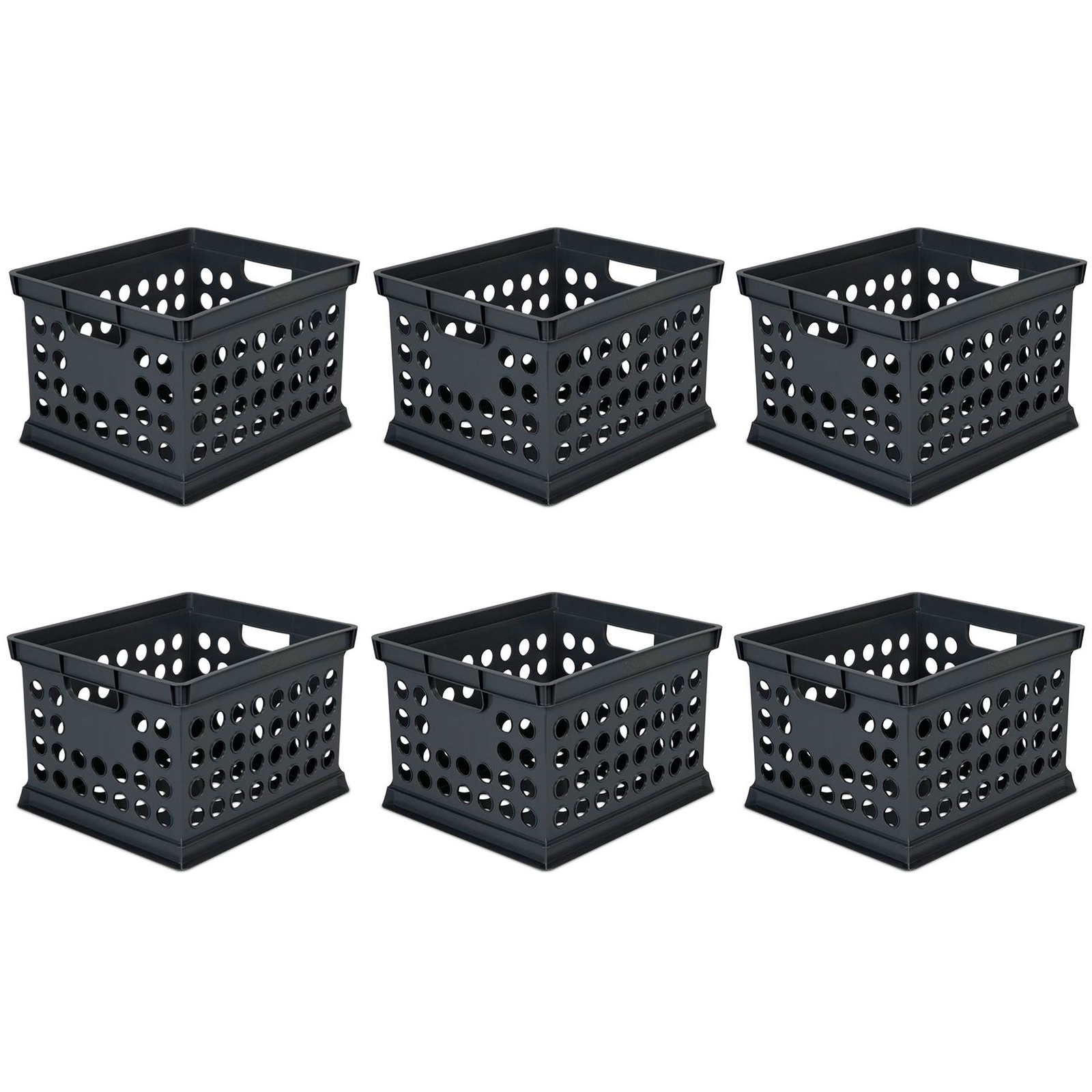Sterilite Stackable Plastic Storage Open Crate Bin Organizer Box, Black (6 Pack)