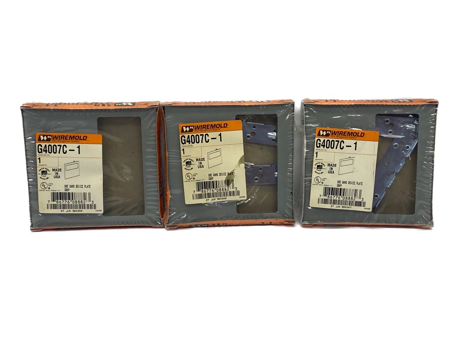 NEW Sealed LOT OF 3 Wiremold Gray One Gang Device Plate G4007C-1