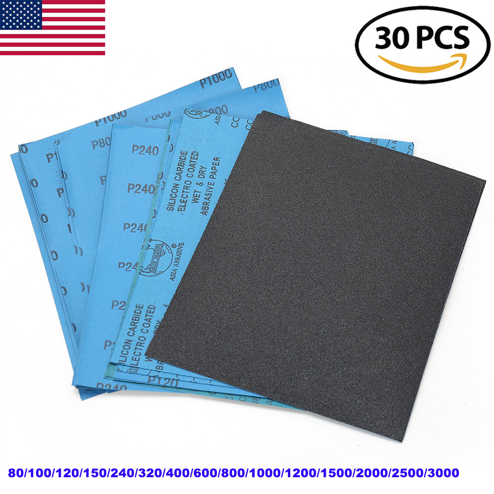 Wet Dry Sandpaper Sheets 9 x11'' 80-3000Grit for Metal Sanding Automotive Polish