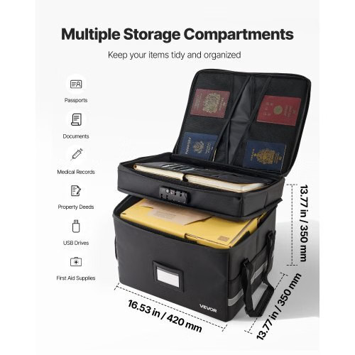 Fireproof Document Box, 1832 ?„‰ Heat Insulated Fireproof & Waterpr