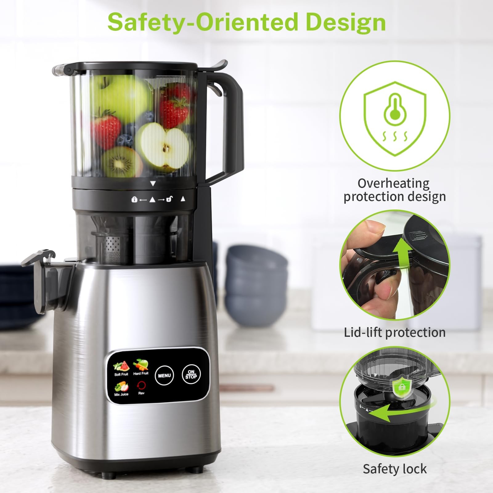 Juicer Machines, 5.4" Extra Large Feed Chute Cold Press Juicer, Juice Maker E...