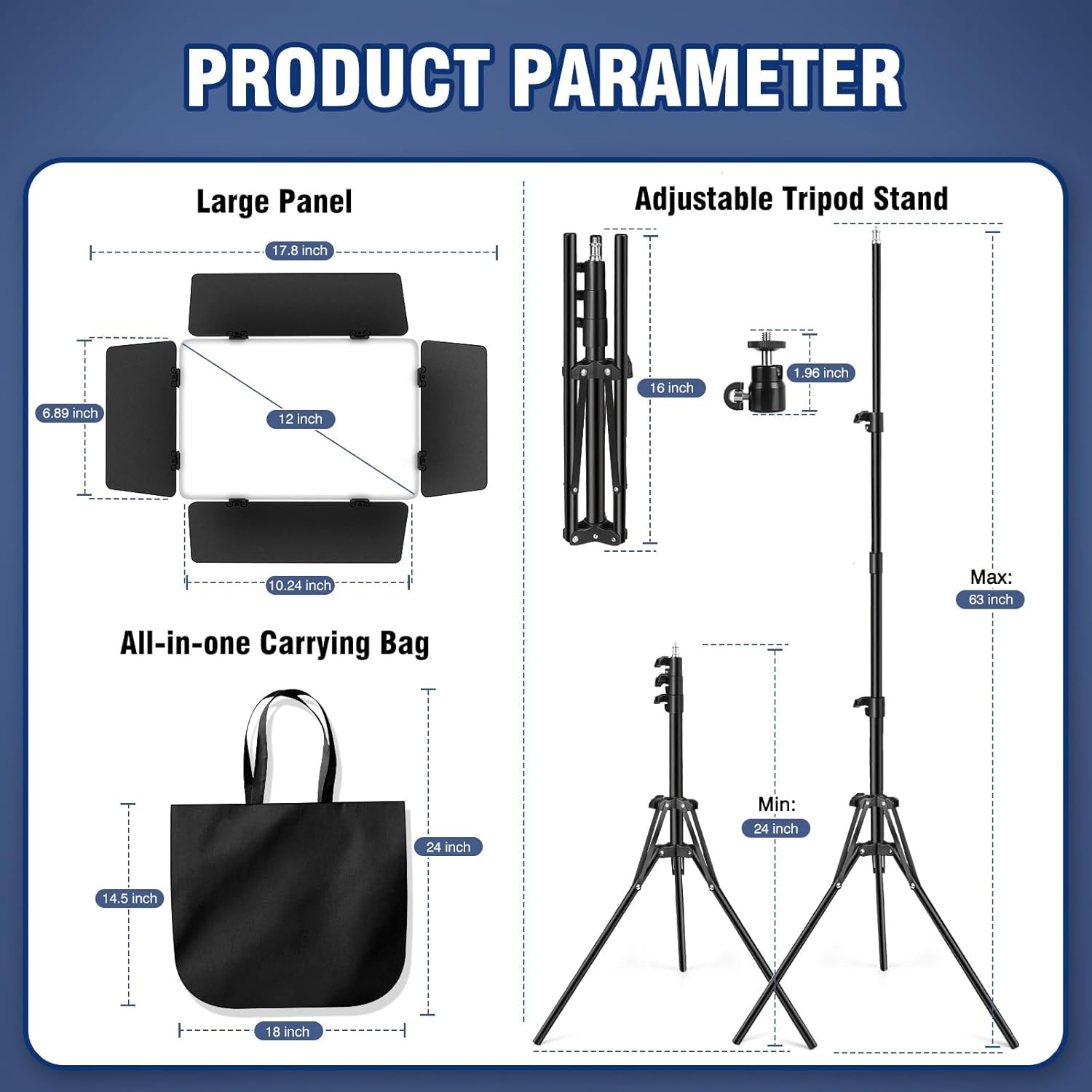 2 Pack LED Video Light Kit with Barn Door, 30W Photography Light Panel with Sta