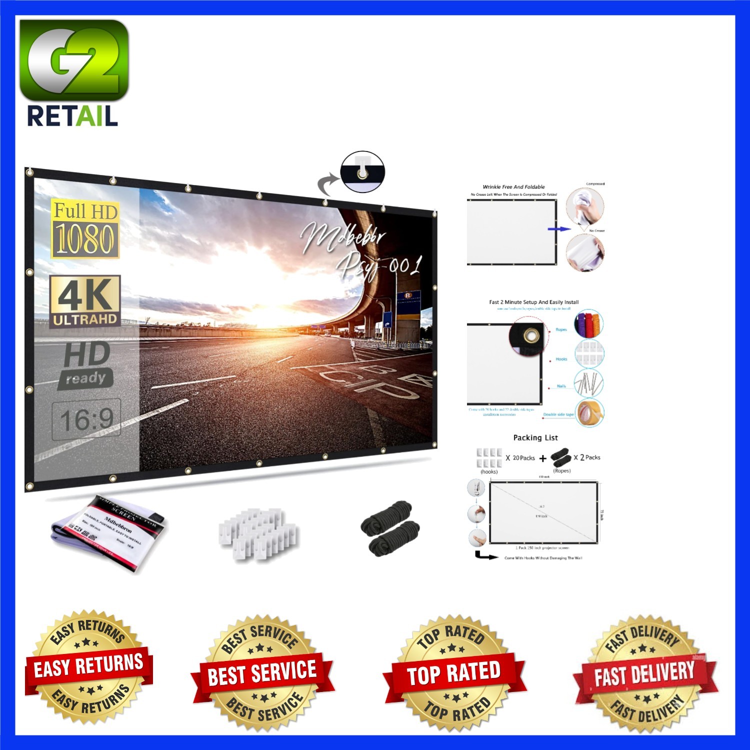 Matte Finish 150 Inch Projection Screen - Perfect for Indoor and Outdoor Events