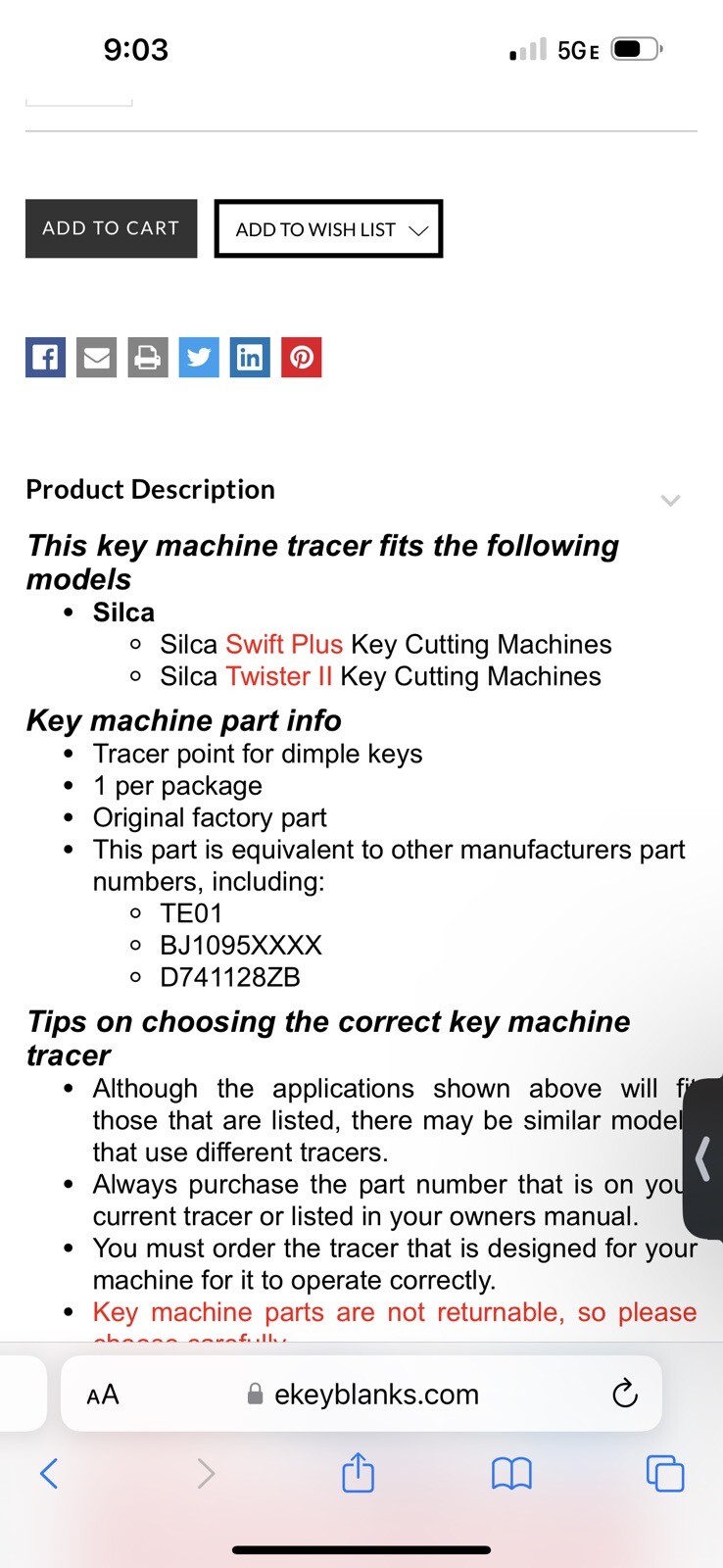te 01 key cutting blade