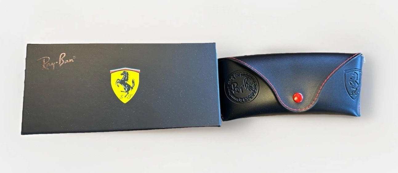 Black Soft Leather Case w/ Cloth & Box for Rayban Ferrari Sunglasses Eyeglasses