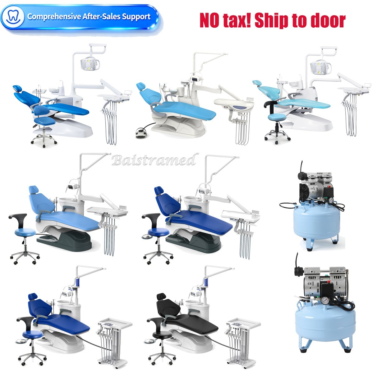 Dental Chair Unit Computer Controlled / Silent Oil-Free Air Compressor 24/40L