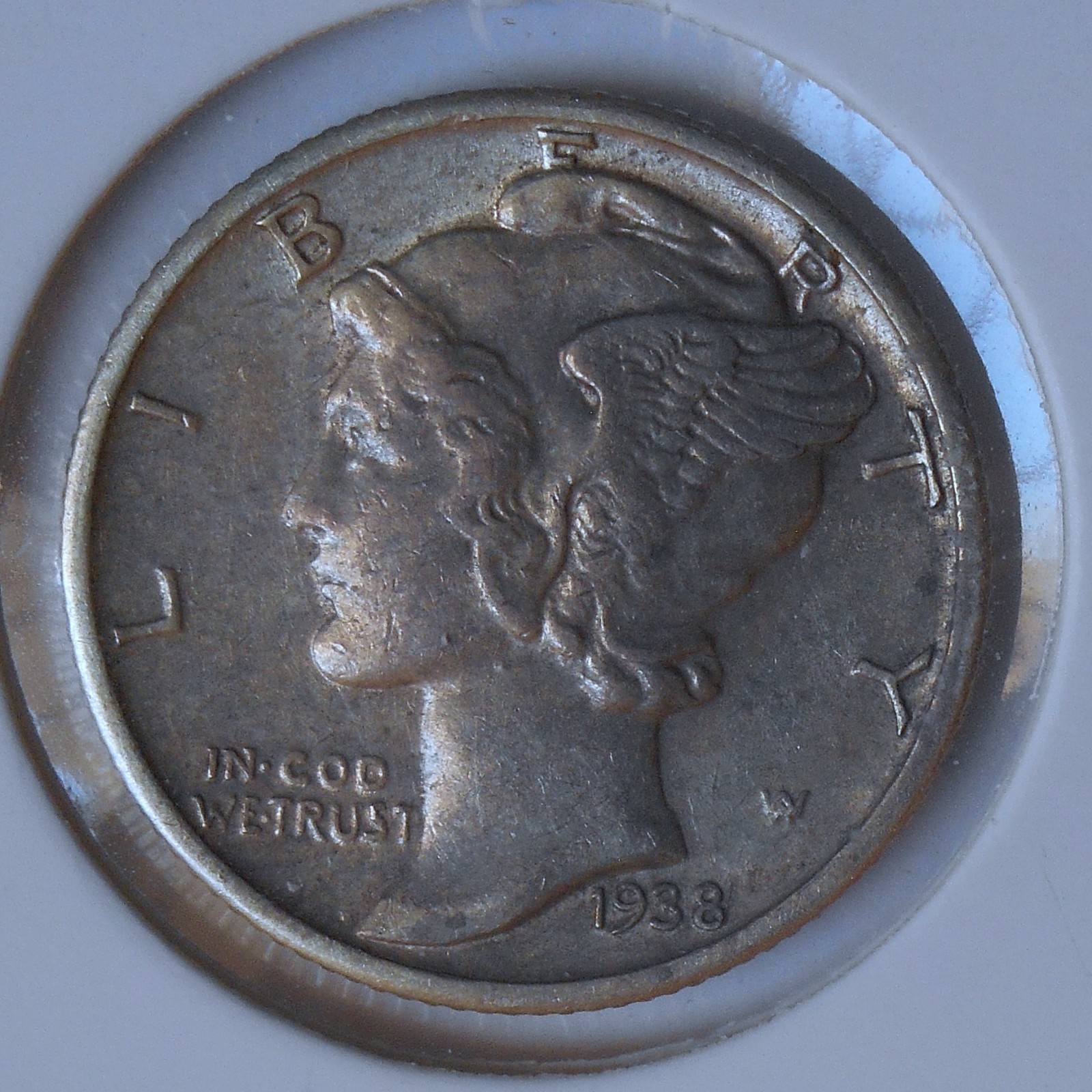 1938-s . Mercury Dime .  AU . Almost Uncirculated . Silver .