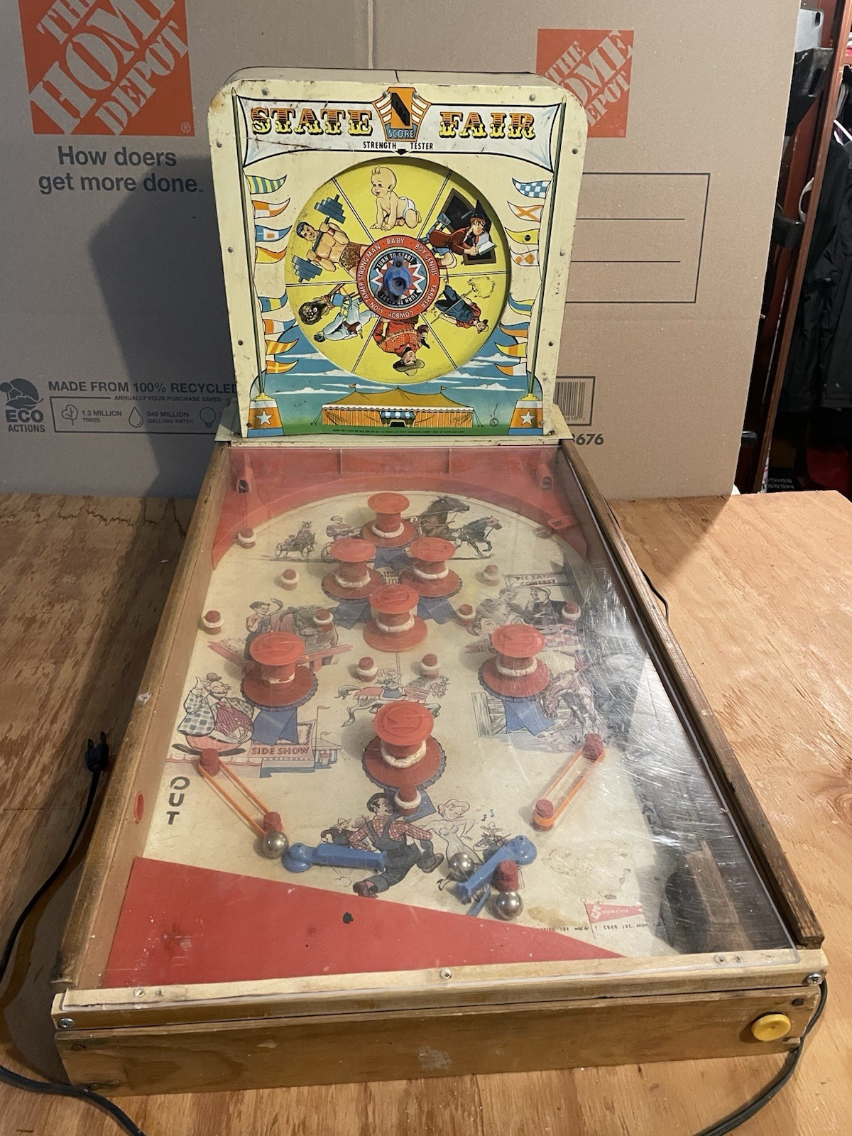 Vintage State Fair Strength Tester Child's Pinball Machine with Stand Model 7640