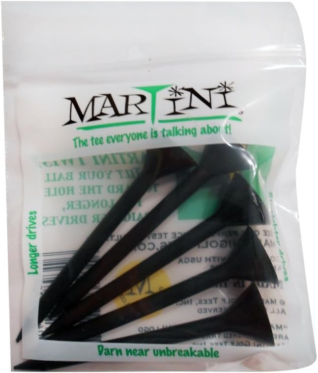 Martini Golf 3-1/4" Durable Plastic Tees 5-Pack (Assorted Colors) Black