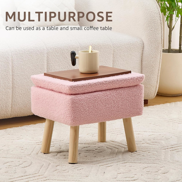 Storage Ottoman Footstool Teddy Fleece Foot Stool Bench Home Entryway Decor Pink