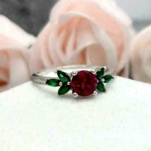 Red Ruby 2.20 Ct Lab-Created Round Cut Wedding Ring 925 Sterling Silver