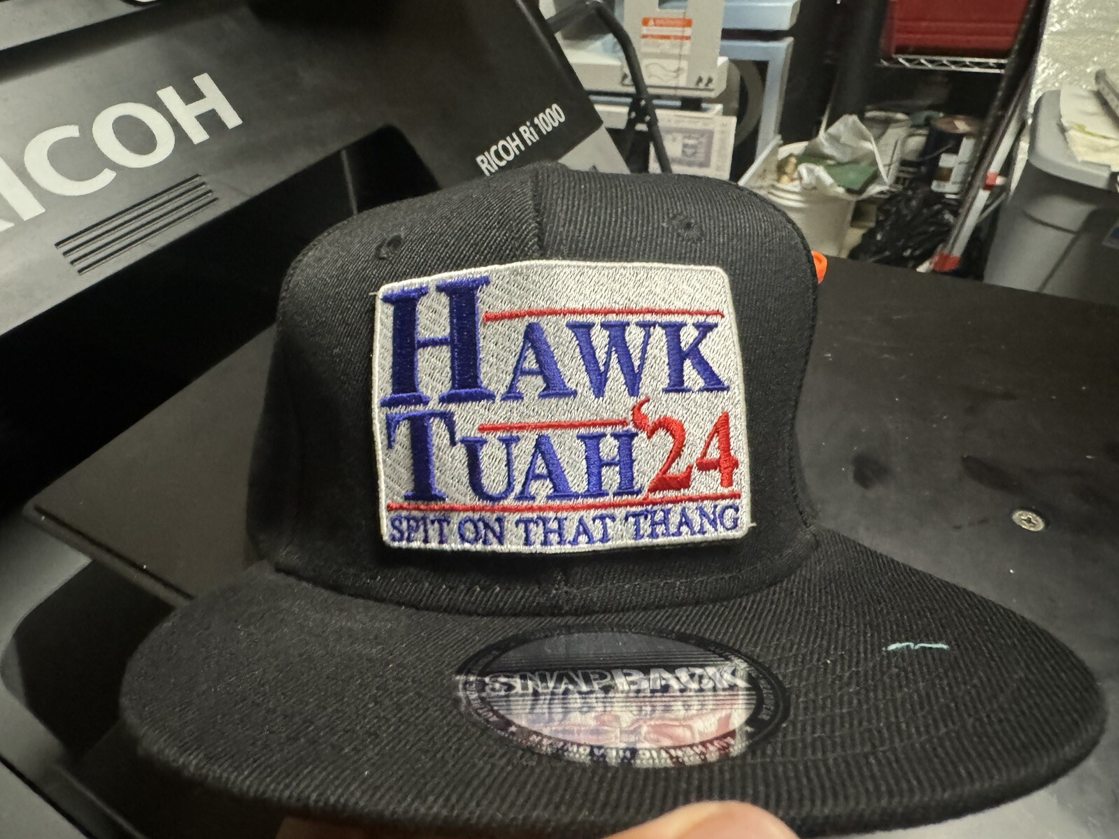 Hawk Tuah Hat Black Flat Bill Snapback - Pop Culture Viral Hype Wear - Patriotic