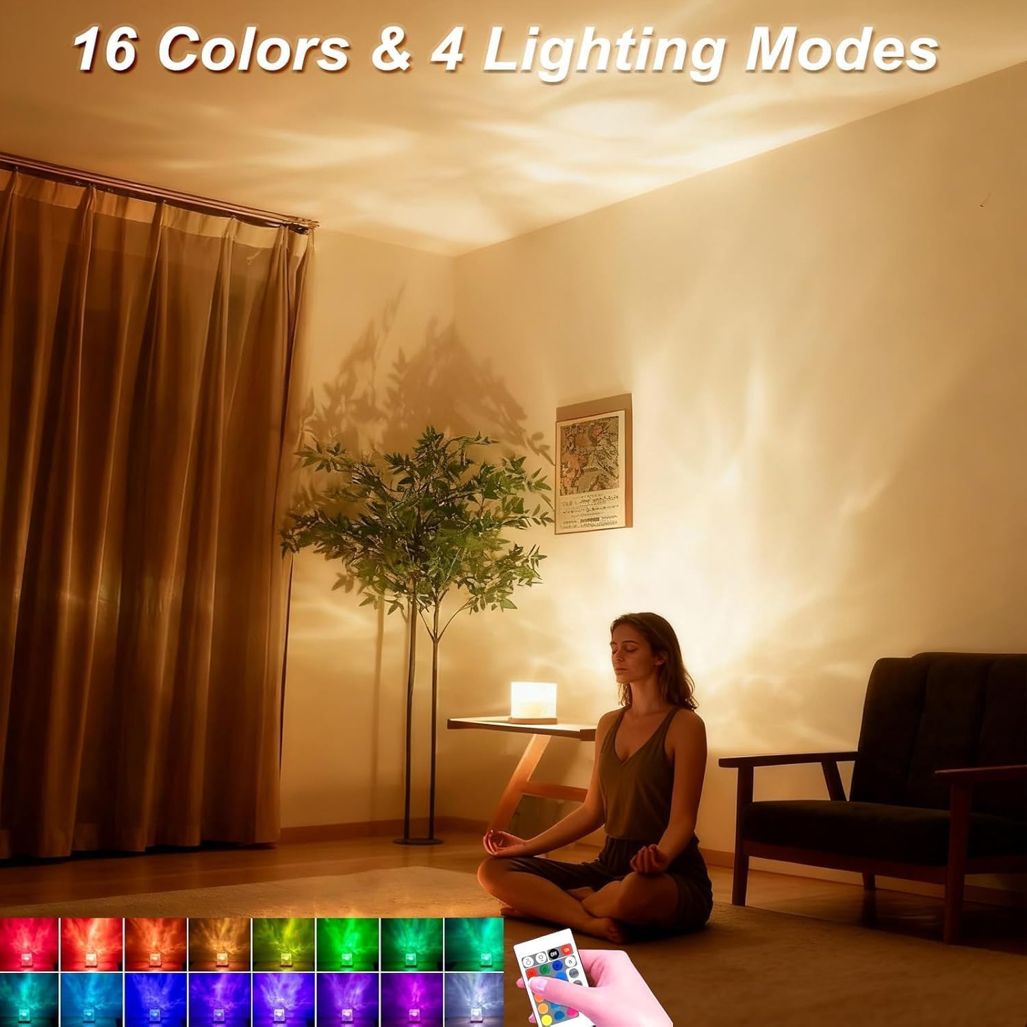 Ocean Wave Projector Light, 16-Color Changing Luminorthe Cube Lamp with 3D Rotat