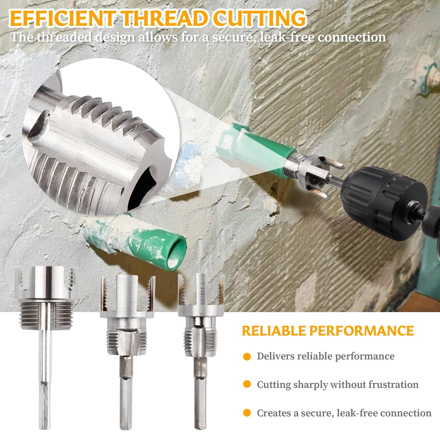 3Pcs Integrated Internal & External Pipe Threading Tool, Dual-Function Pipe