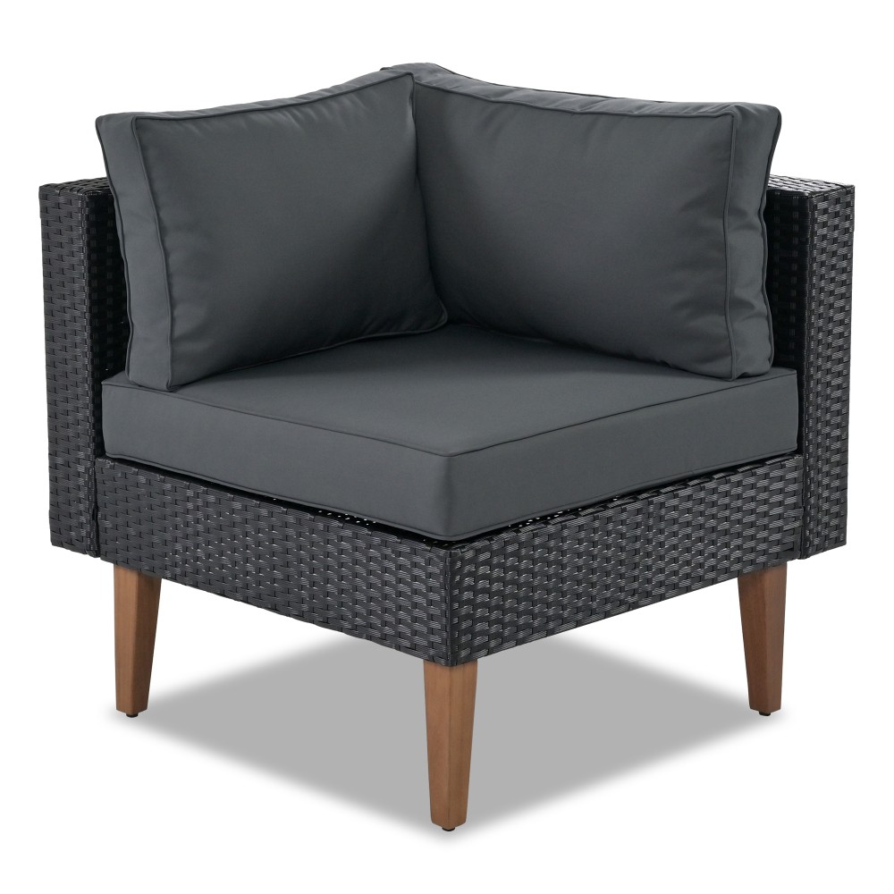 L Shaped Outdoor Wicker Sectional Sofa Conversation Set Patio Furniture w/Pillow