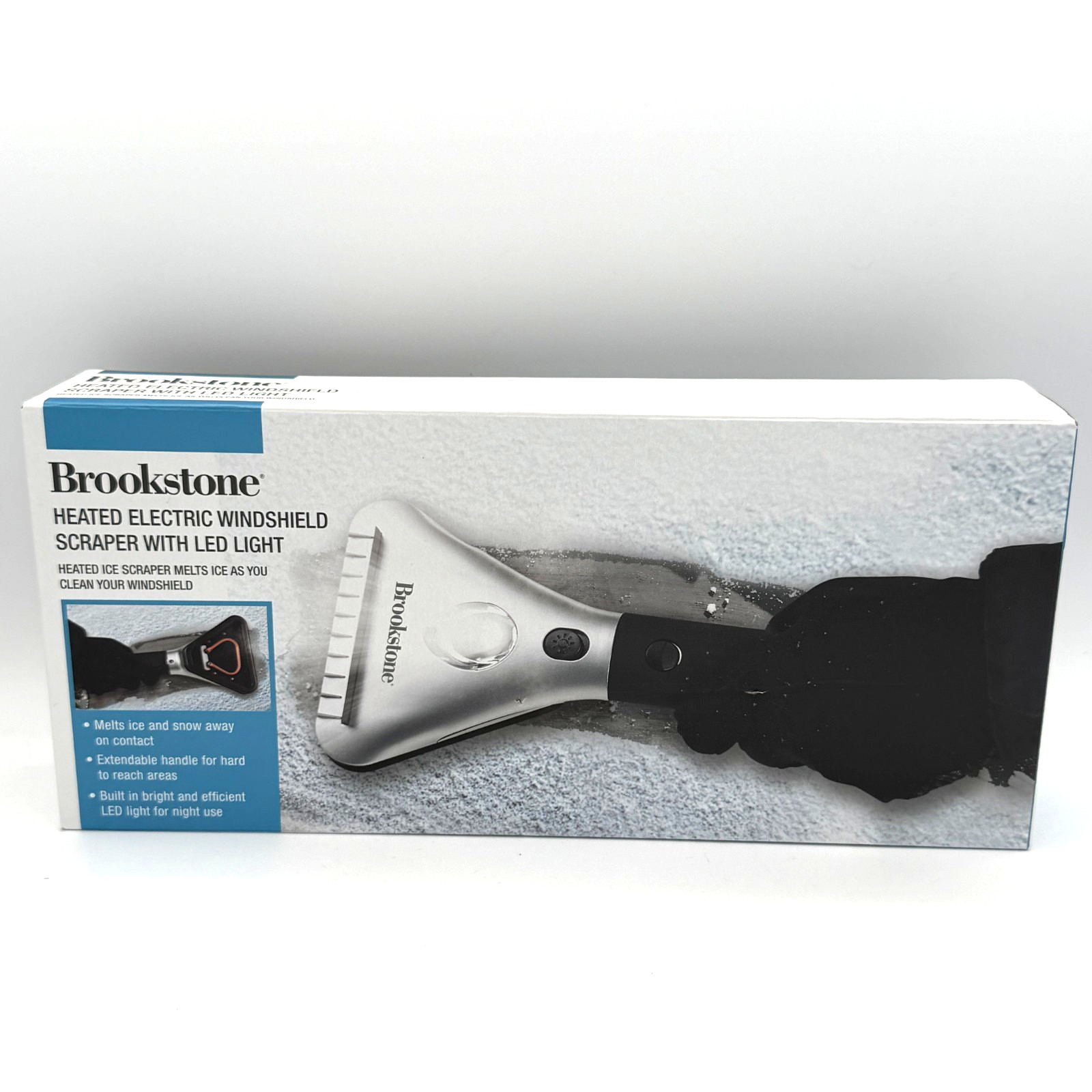 Brookstone Heated Electric Windshield Scraper LED Light New 12V Car Ice