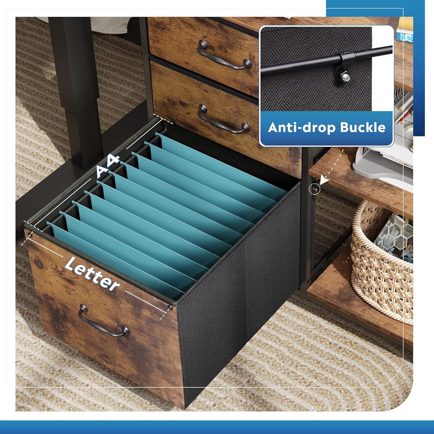 3 Drawer Mobile File Cabinet Rolling Printer Stand W/ Open Storage Shelf Office