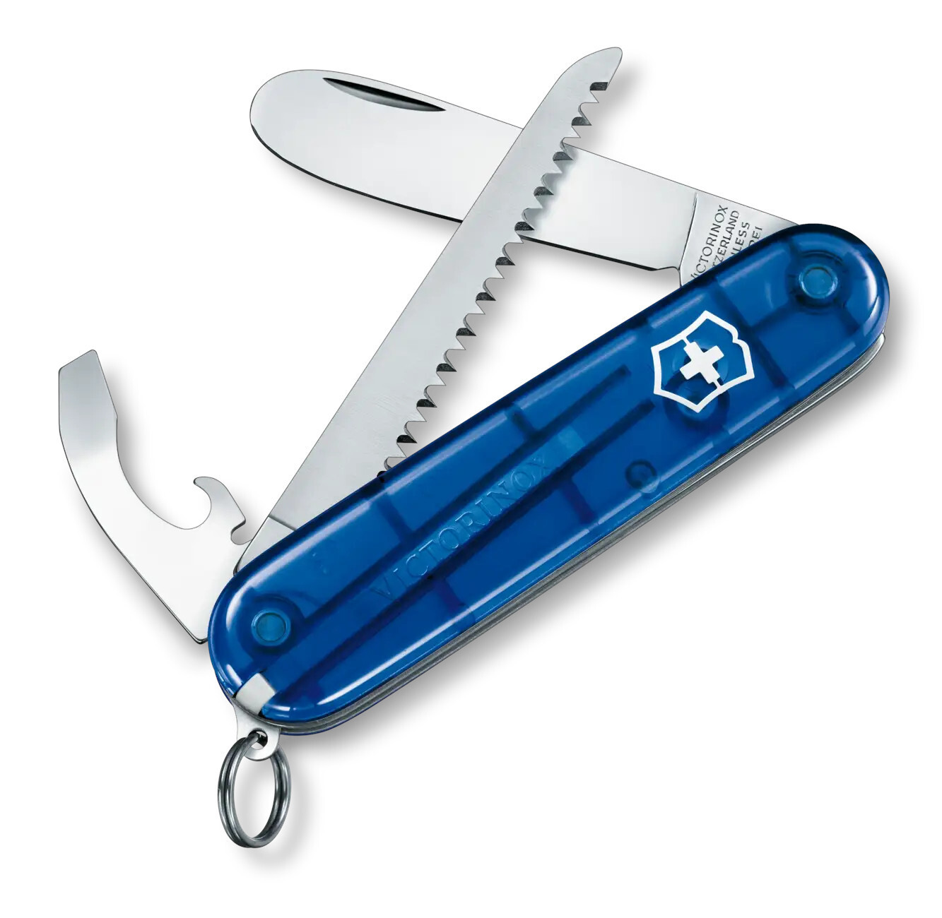 My First Victorinox Swiss Army Knife Blue  with wood saw lanyard and chain