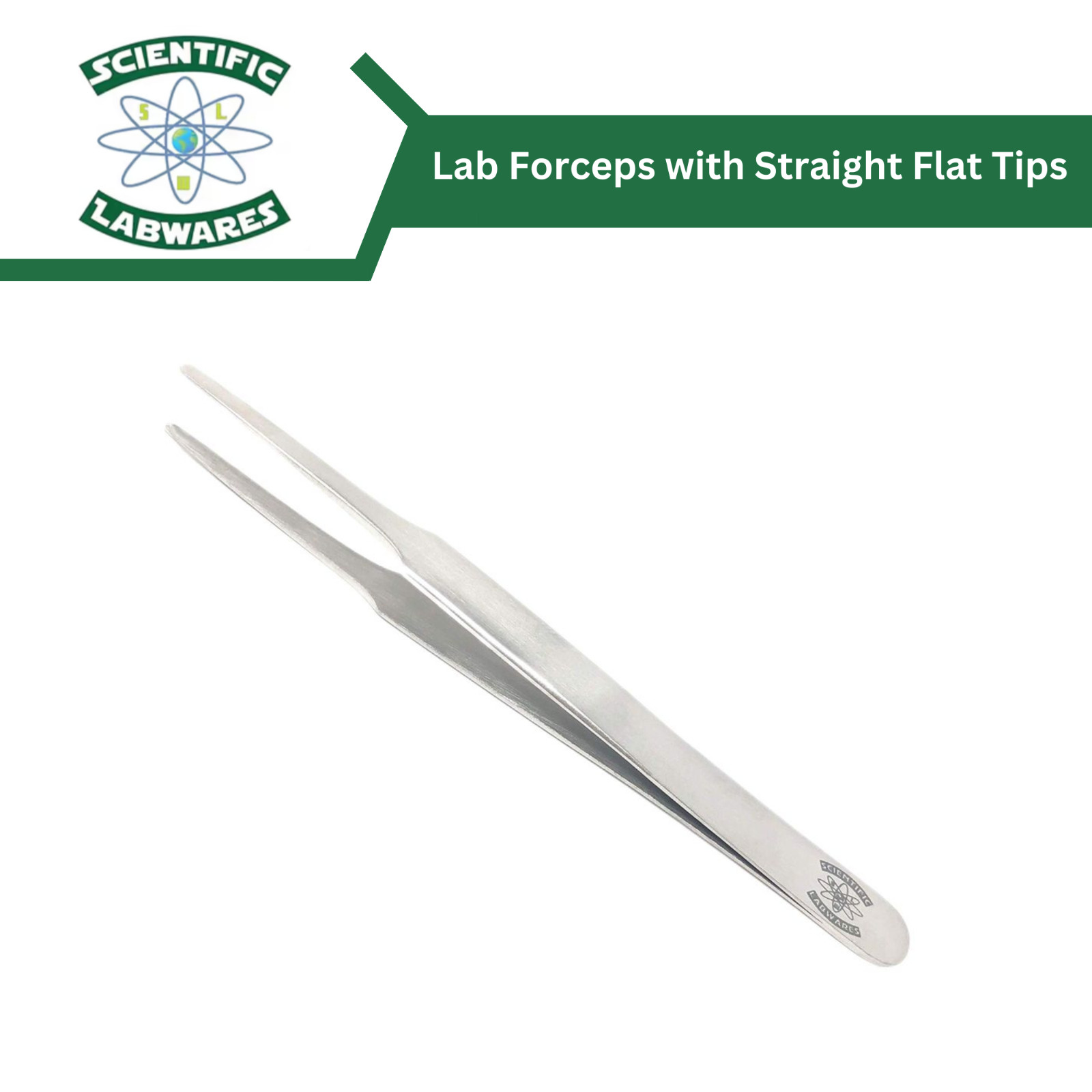 Scientific Labwares Stainless Steel Lab Forceps with Straight Flat Tips 4.75 in