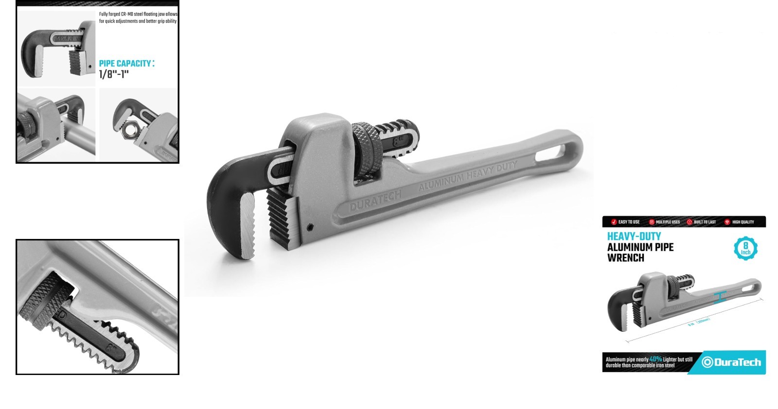 Lightweight 8-Inch Aluminum Pipe Wrench - Perfect for Home Repairs & Plumbing