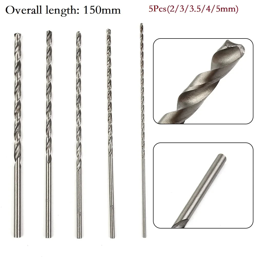 5 Different Sizes Extra Long High-Speed Steel Drill Bits, Long Shank Drill Bits