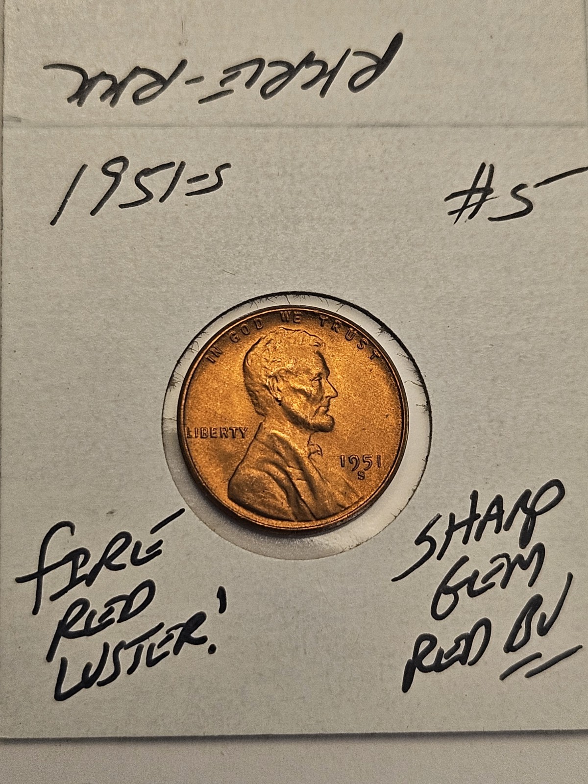 wheat penny 1951S LINCOLN CENT GEM RED BU 1951-S NICE FIRE RED UNC LOT #5