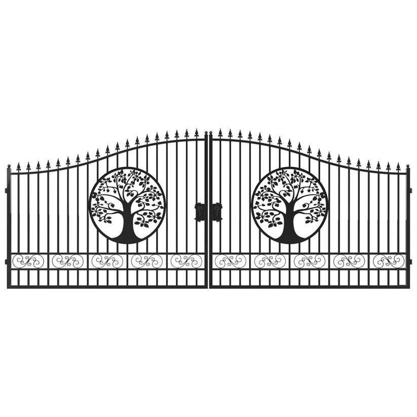 20x8 FT Tree of Life Steel Dual Swing Driveway Gate | Powder Coated Rustproof