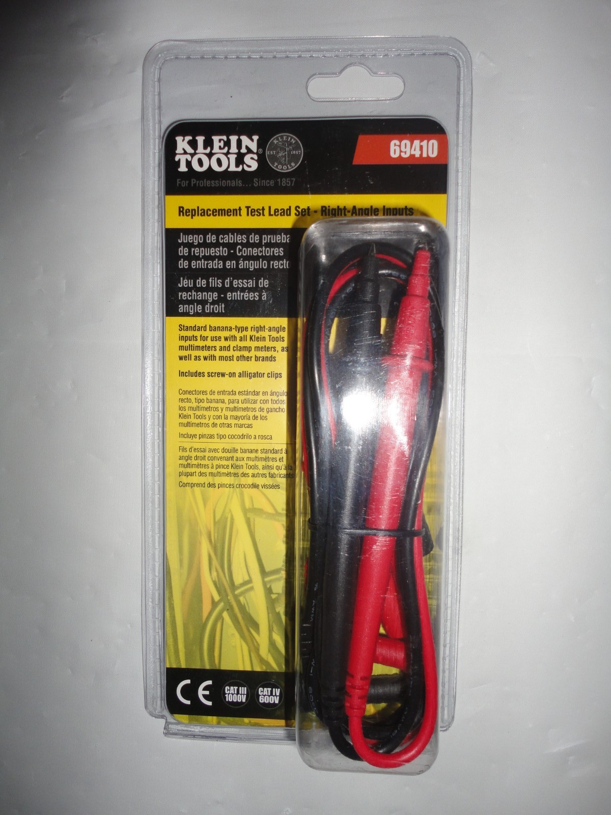 Klein Tools 69410 Replacement Test Lead Set Right-Angle Inputs 41"