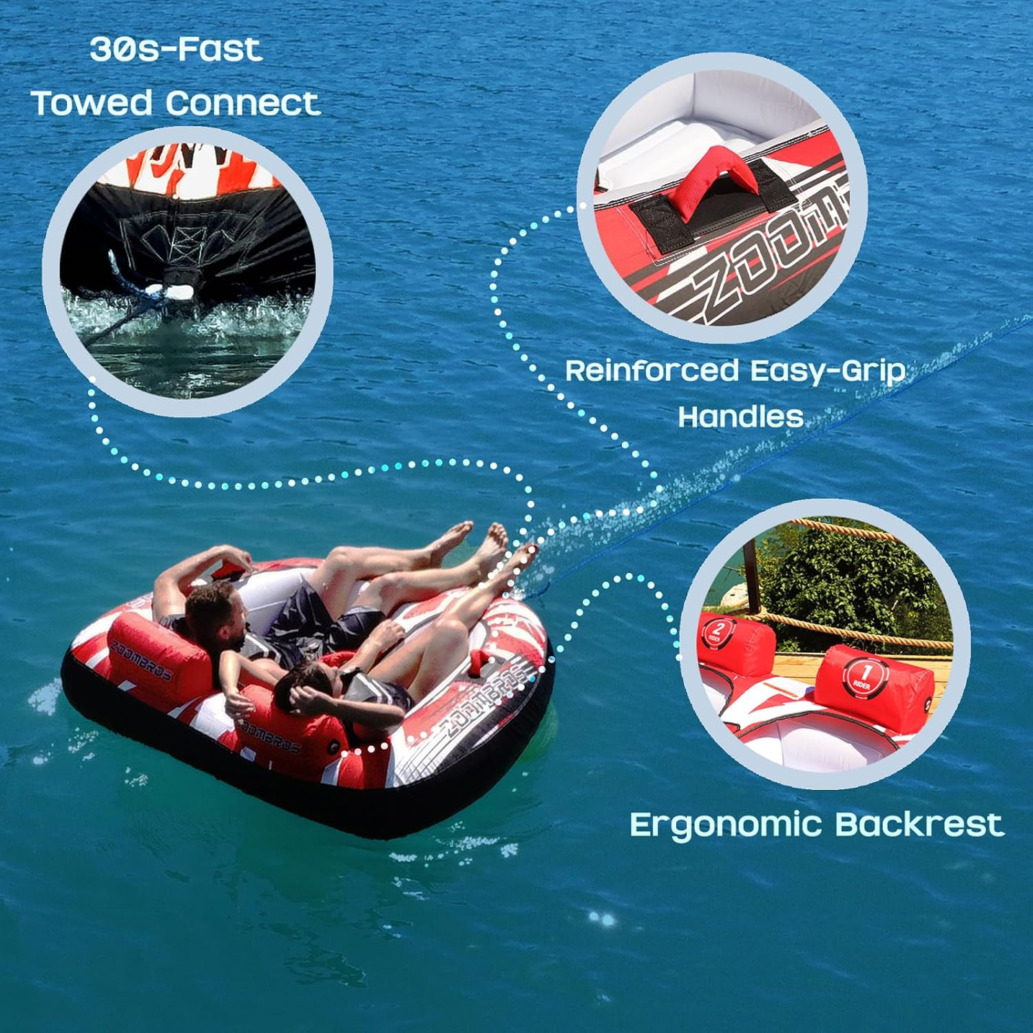 Towable Tubes for Boating 2 Person, Water Tubes for Boats to Pull, Safety Inflat