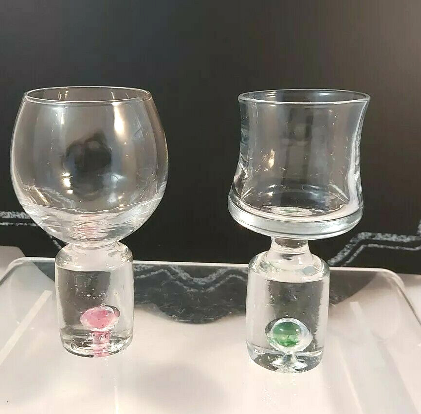 Vintage Colored Bubble Single Shot Glasses set of 2 Rare Barware Shot Glass