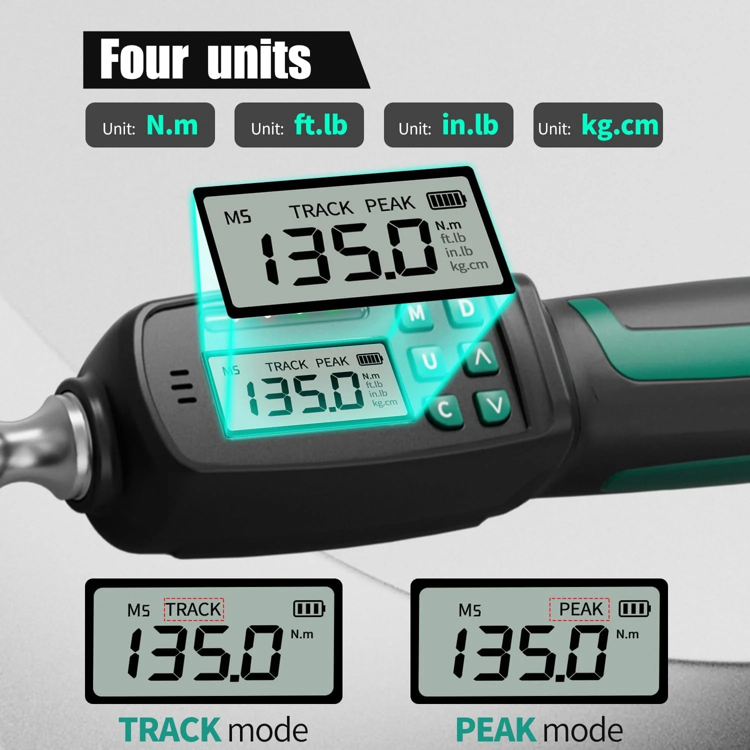 1/2" Digital Torque Wrench ±2% Accuracy (5-99.5 ft-lb) - Buzzer/LED Overload Ale