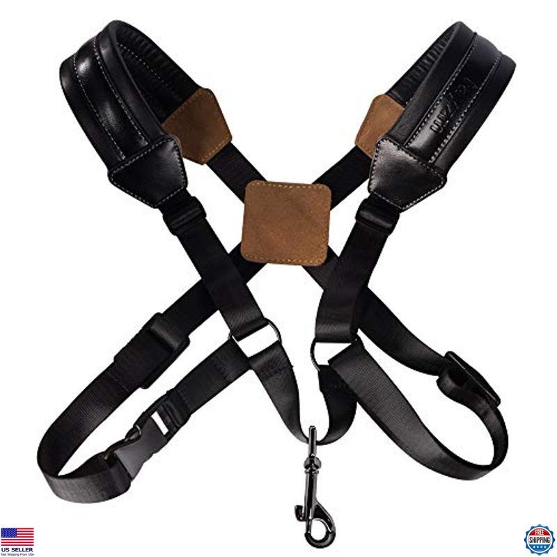 Rayzm Universal Double Shoulder Leather Saxophone Strap - Adjustable Padded
