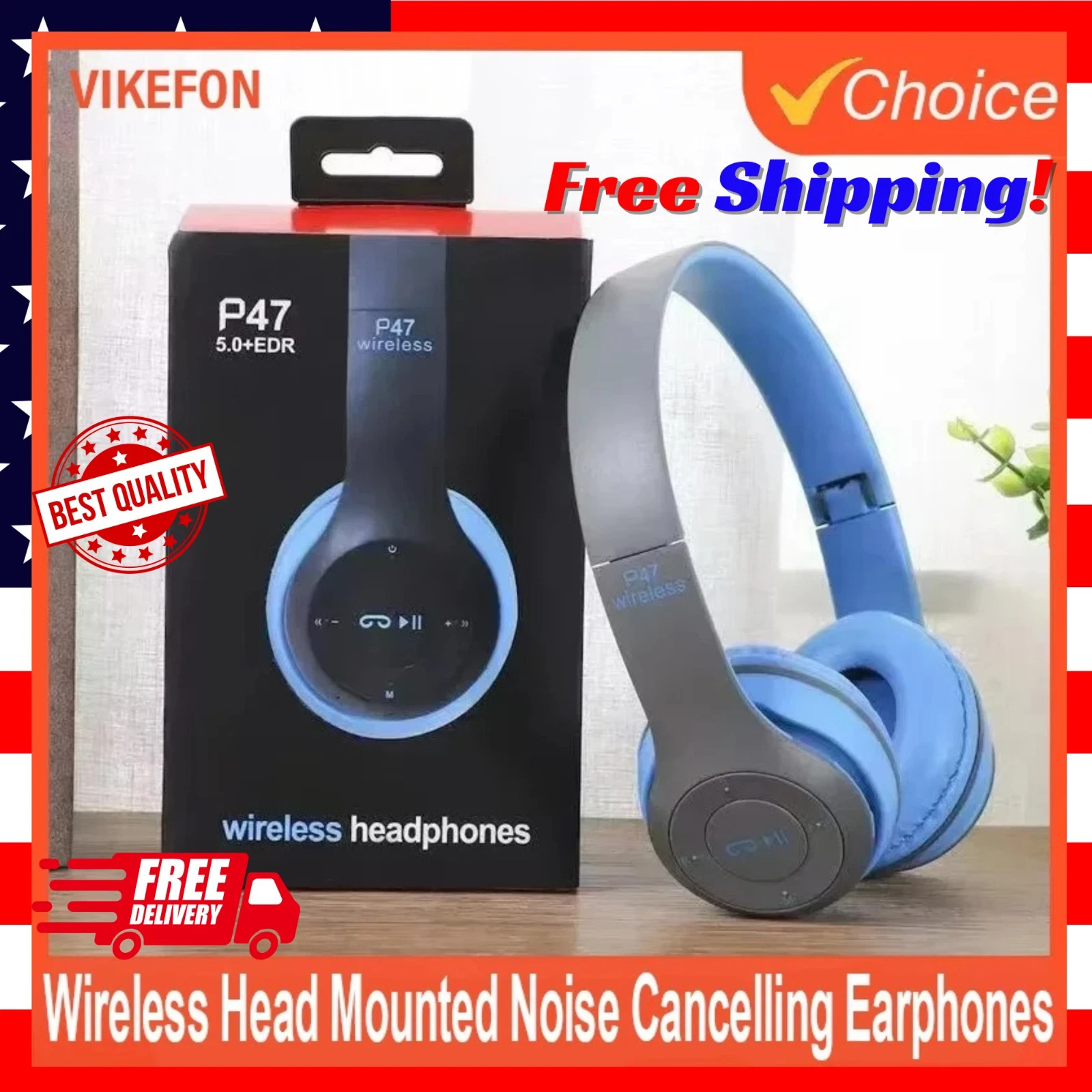 Wireless Headphones Headsets Super Bass Bluetooth Foldable Stereo Earphones Mic
